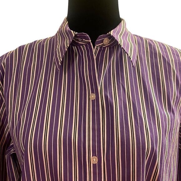 Lauren Ralph Lauren Purple and White Button Down Top Size XL - Picture 2 of 13